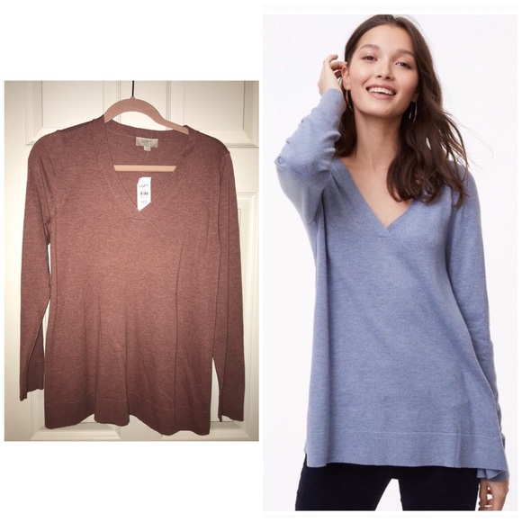 LOFT Outlet Loose-Fit V-Neck Tunic Sweater Mauve - Picture 8 of 8